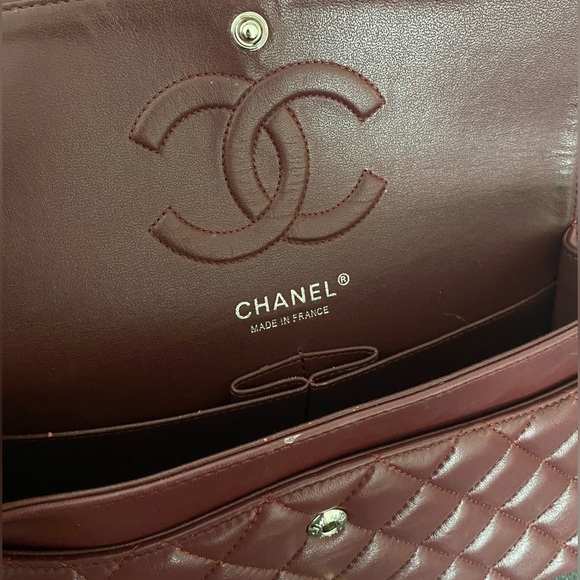 CHANEL Double Flap Lambskin Burgundy Handbag - Picture 9 of 12